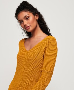 Superdry Cora Ribbed Vee Női Kötöttáru Narancssárga | OSGHN3769